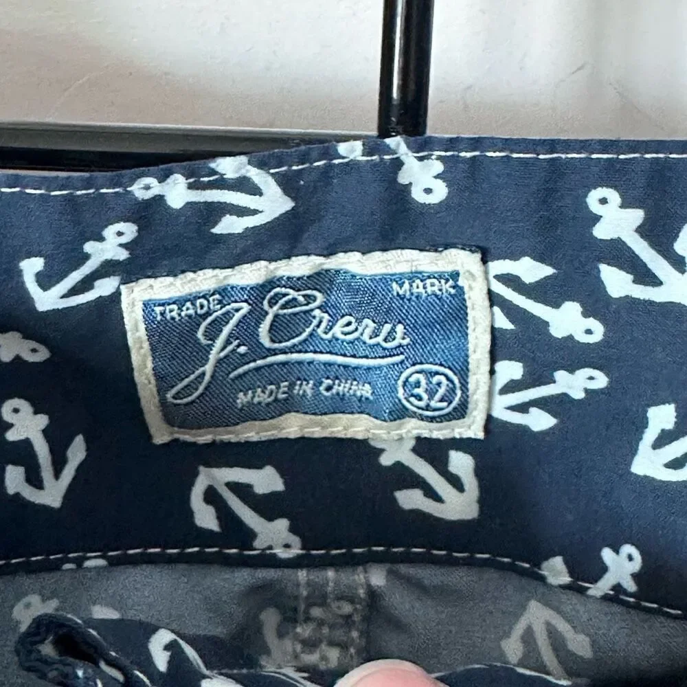 J. Crew Nautical Swim Board Shorts Mens 32 Navy‎ Anchors Coastal Preppy